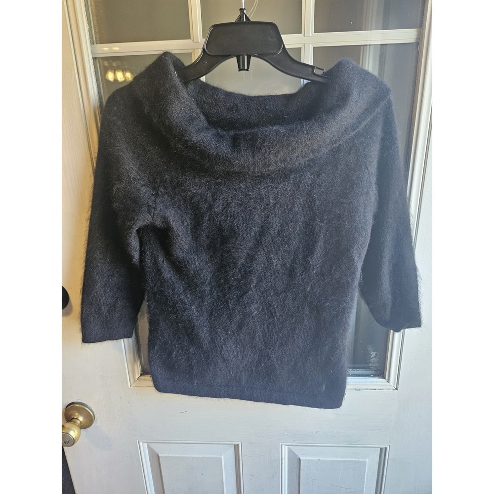 Hillard And Hanson Small Angora Rabbit Hair Cowl Neck Sweater Shirt Black Rare